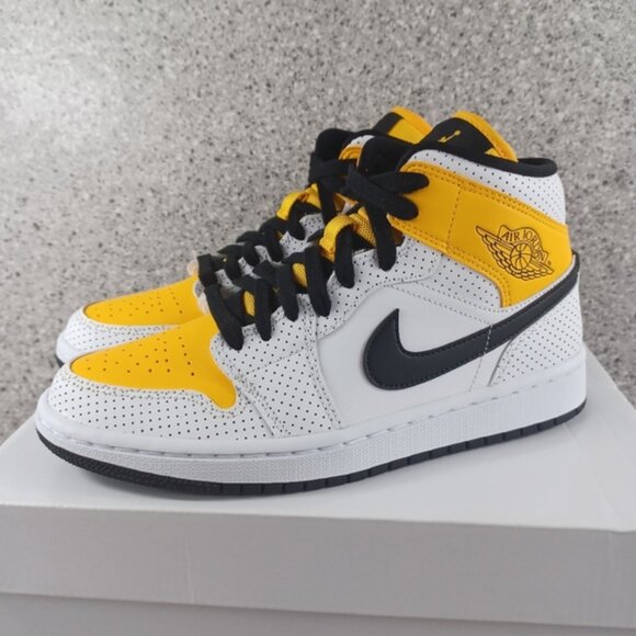 Nike Air Jordan 1 Mid University Gold White Sneakers Shoes - Picture 5 of 15